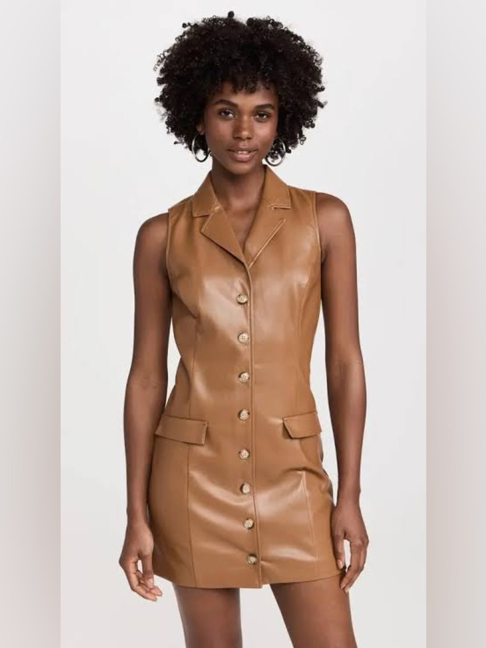 PAIGE Gracella Faux Leather Mini Dress Size 6 Tan Button Front $225 Retail